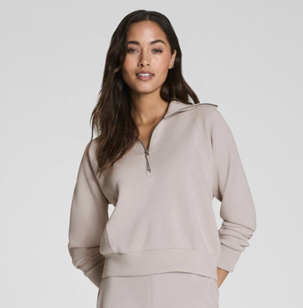 Spanx AirEssentials Half Zip Pullover Sweatshirt Womens XL Beige Modal Comfort